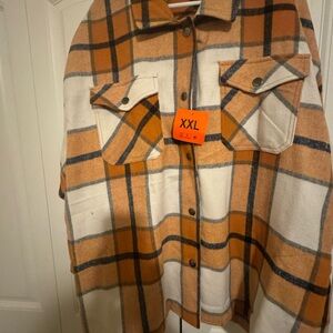Plaid Button Down Shirt - Orange and Cream